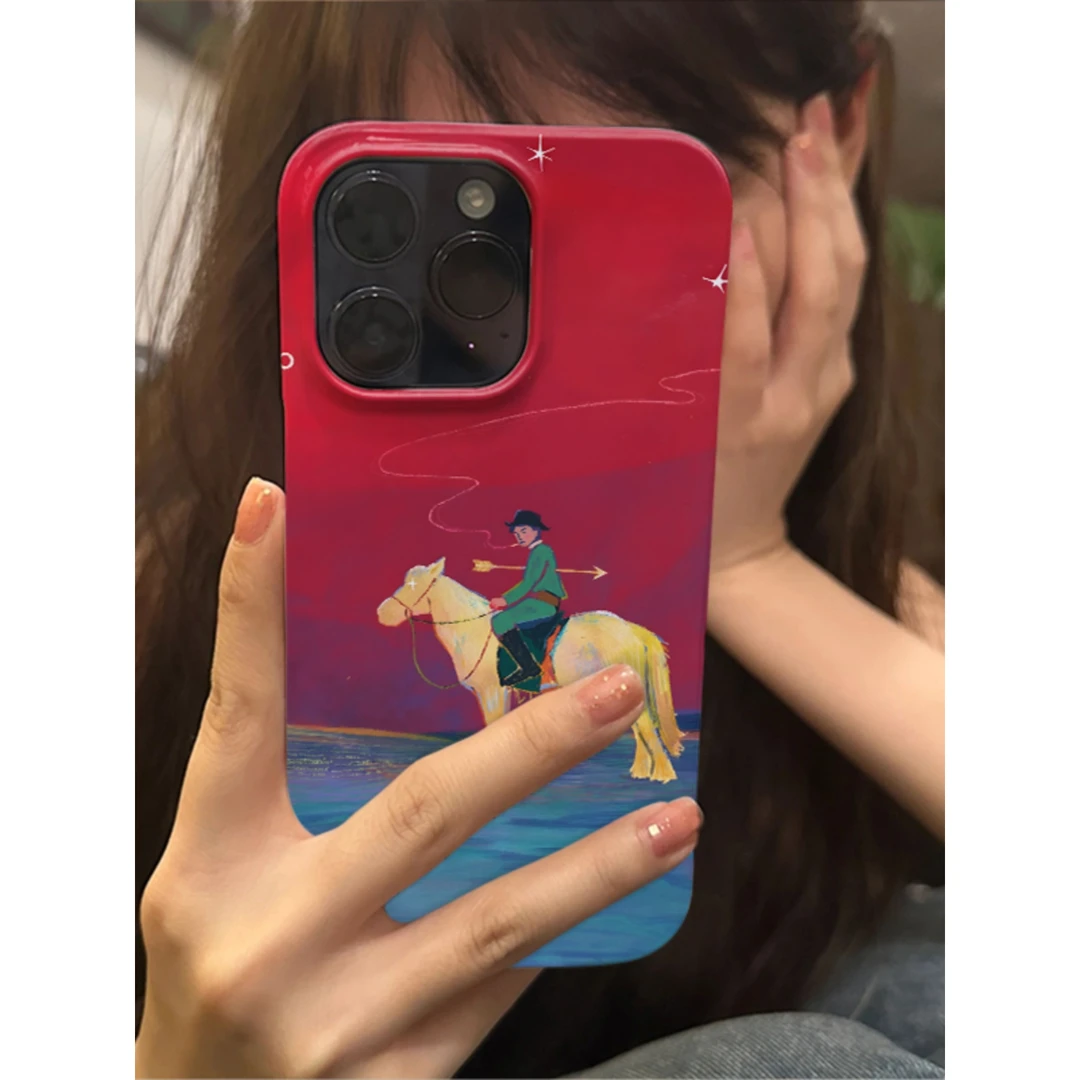 草原中箭骑马人适用于iphone壳15pro14plus苹果13promax12小众不