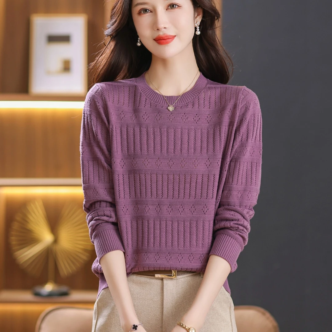 qingchenjiaoyan/清晨娇艳羊毛打底衫圆领气质毛衣女士秋季针织衫