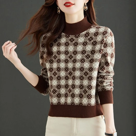 【羊毛衫】高腰小个子毛衣秋冬韩版长袖短款针织毛衣半高领打底衫