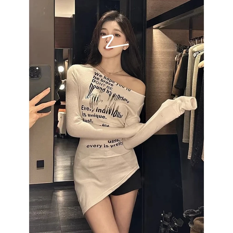 春季新款德绒白色打底衫女辣妹一字肩修身内搭显瘦中长版上衣T恤