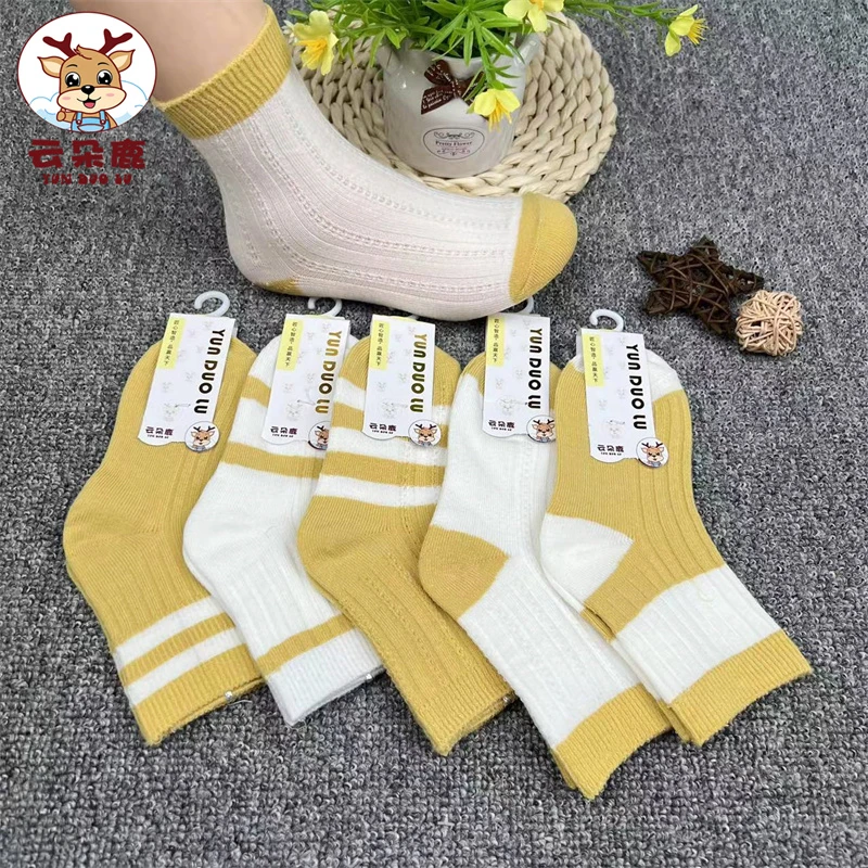 儿童纯  棉袜子男童女童夏季薄款网眼袜时尚袜中筒袜同色系云朵鹿