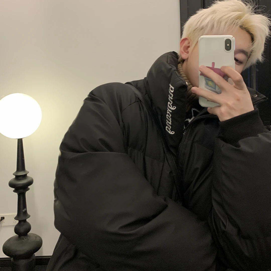 冬季立领加厚韩版棉衣刺绣PU皮宽松保暖棉服情侣街头潮