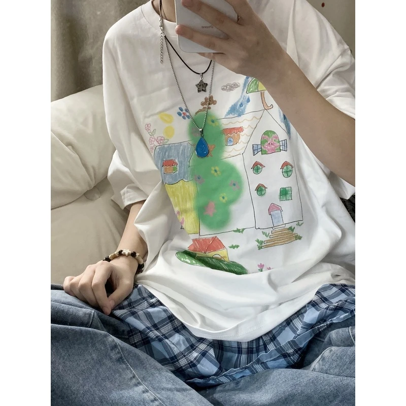 凡他姨【解忧杂货铺】原创复古印花T恤棉圆领短袖情侣装夏新款