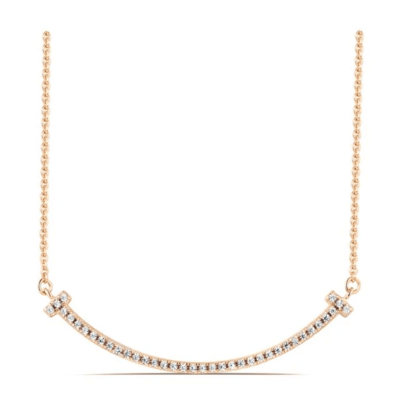 坠链均925银 T25满钻微笑项链中号气质百搭简约金色带钻中古单钻