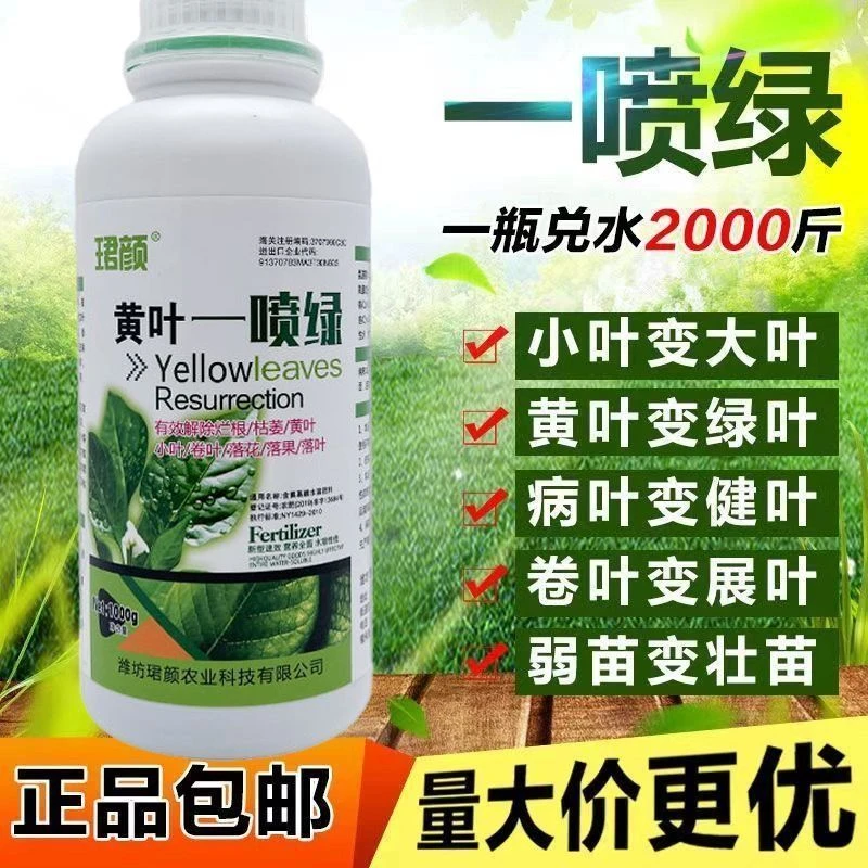 黄叶一喷绿黄叶变绿叶蔬菜花卉果树死苗微量元素通用水溶叶面肥料