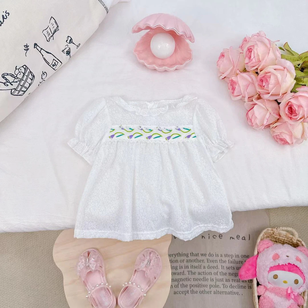 夏款新款女童韩版洋气花边领娃娃衫.D-XA297