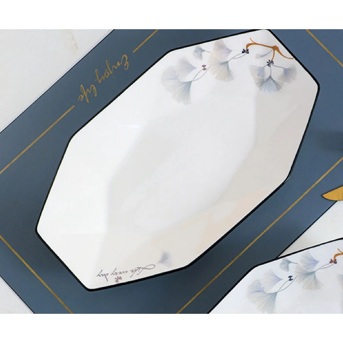 【工厂直发】美好时光黑边鱼盘21件套网红家用蒸鱼套装陶瓷筷勺