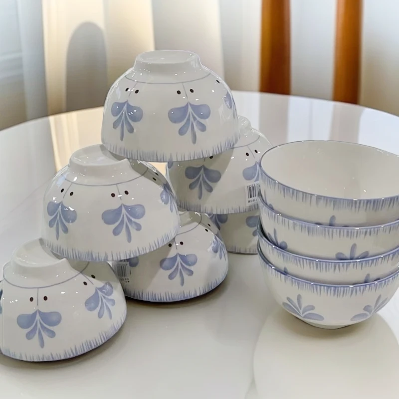 【工厂直发】W清雅4.5英寸米饭碗10只装家用简约陶瓷吃饭碗釉下彩叁