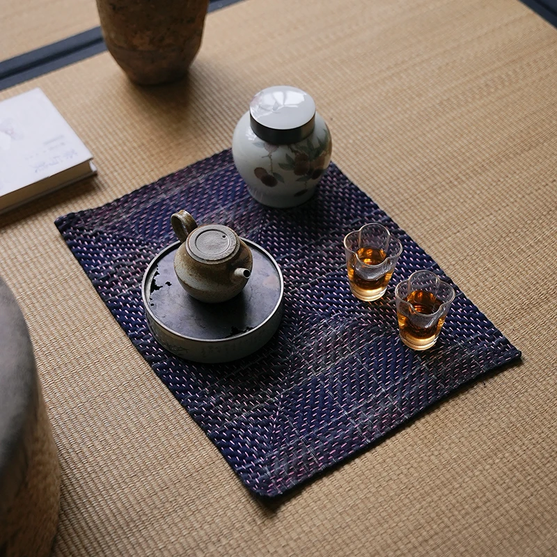 钟声刺绣 传统密密缝 格子茶席 主人席置物垫隔热垫 茶道零配