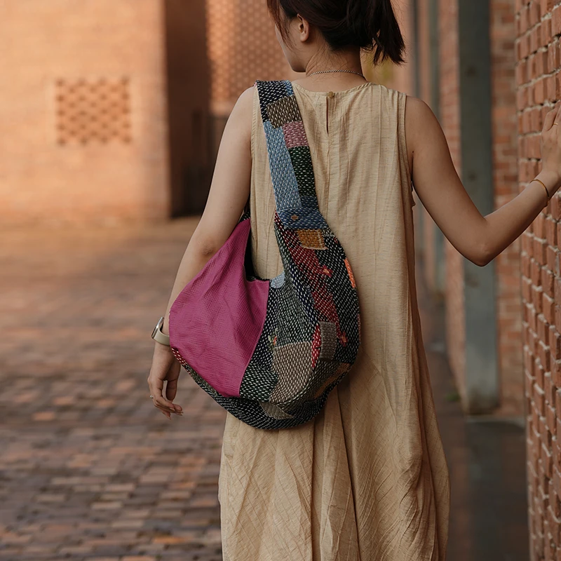 钟声刺绣 创意拼布小挎包小众灯芯绒便携手提单肩斜挎包 茶道零配