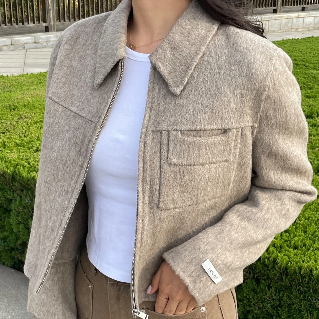 JUJU 秋冬韩系百搭短款羊毛外套