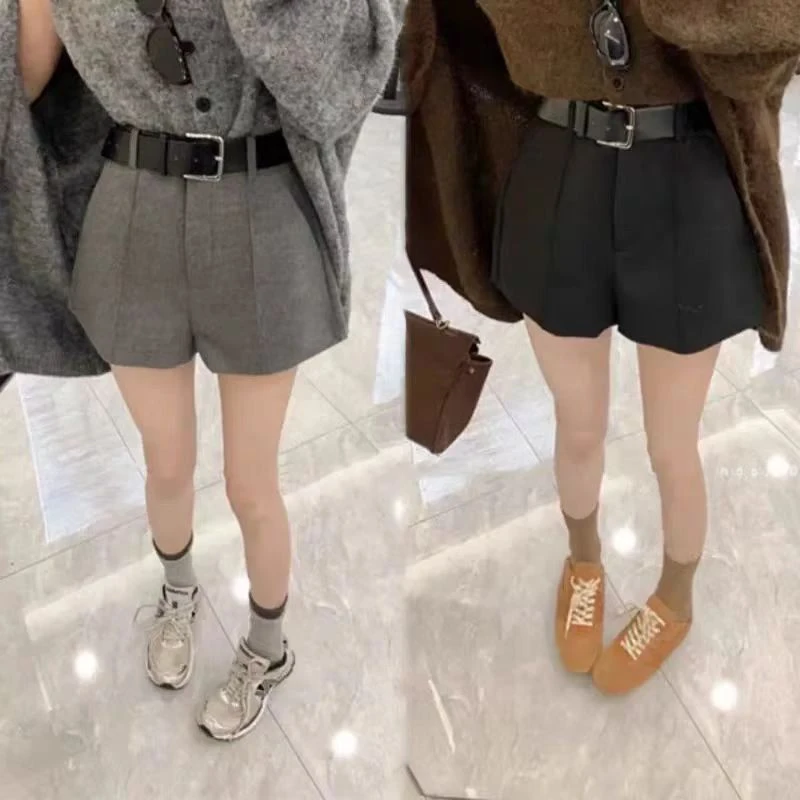 2024秋季新款高级感气质毛呢西装短裤百搭阔腿裤休闲裤时尚百搭