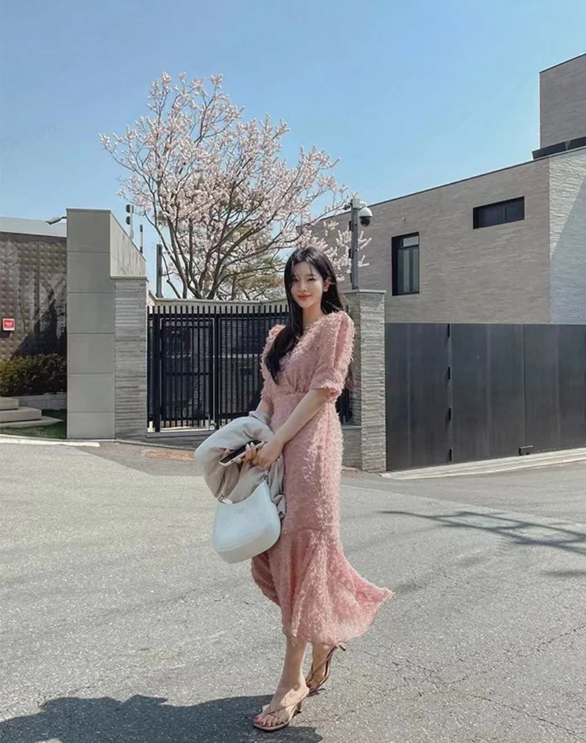 夏季温柔风气质收腰显瘦连衣裙泡菜国NO退NO换