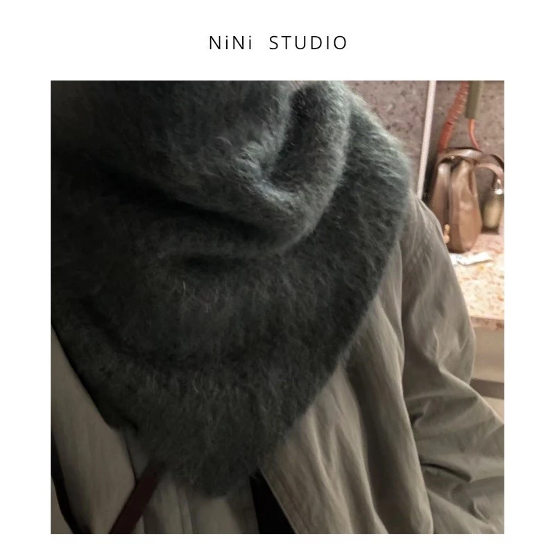 NiNi:森绿马海毛超有氛围感套头围巾～