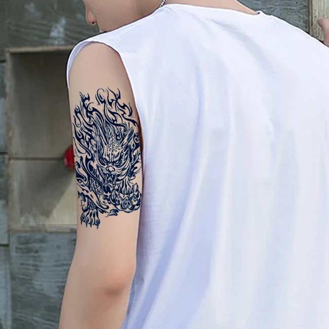 麒麟草本贴纸男防水持久不反光纹身果汁半永久手臂胸口仿真贴纸