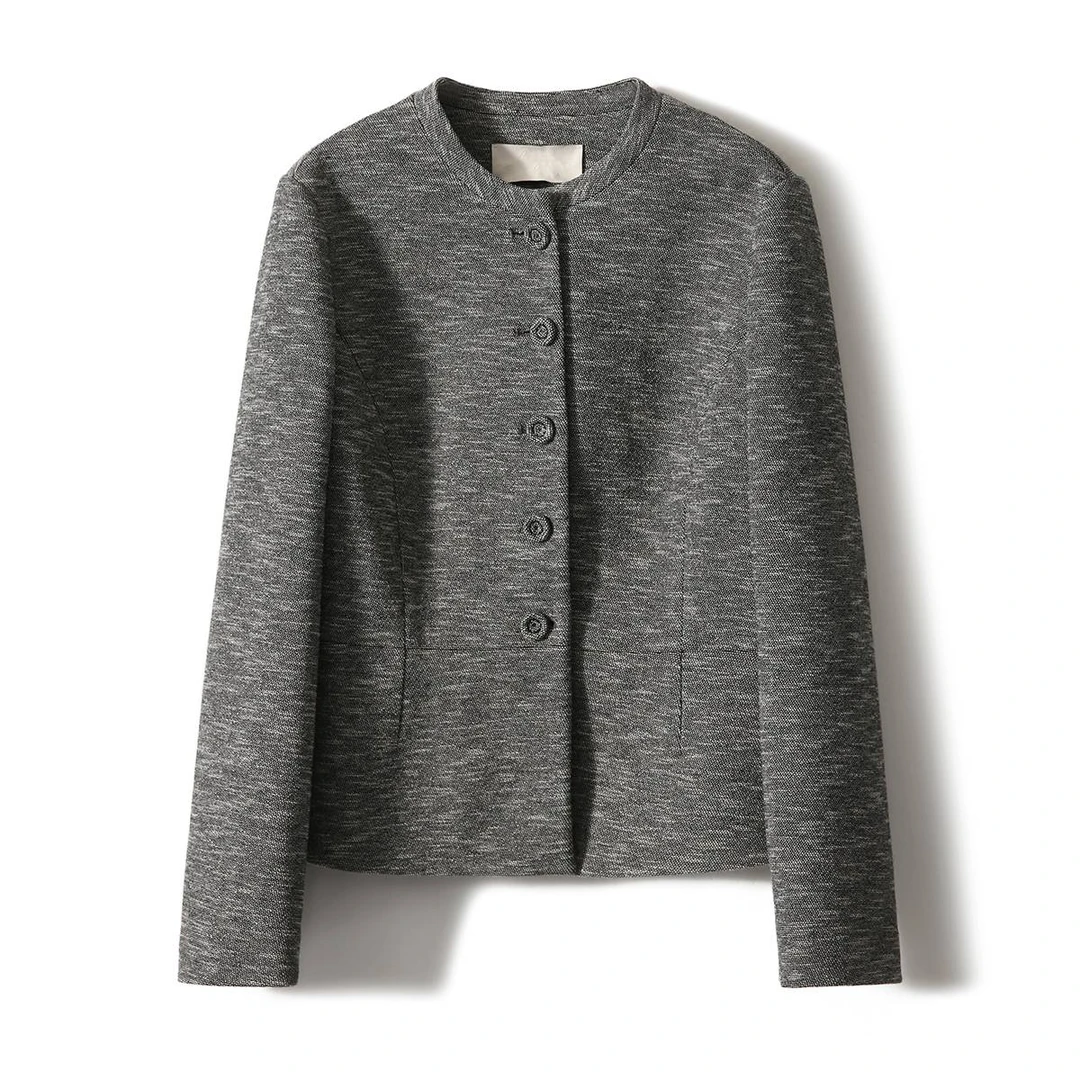 【敏洋纯专属】针织提花暗银丝玲珑曲线收腰圆领外套女S72882WTYFG