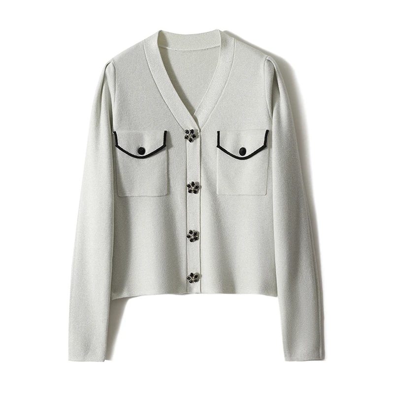 SEPT CHIC 花瓣扣装饰四平空转小香针织开衫S51308ZYAG