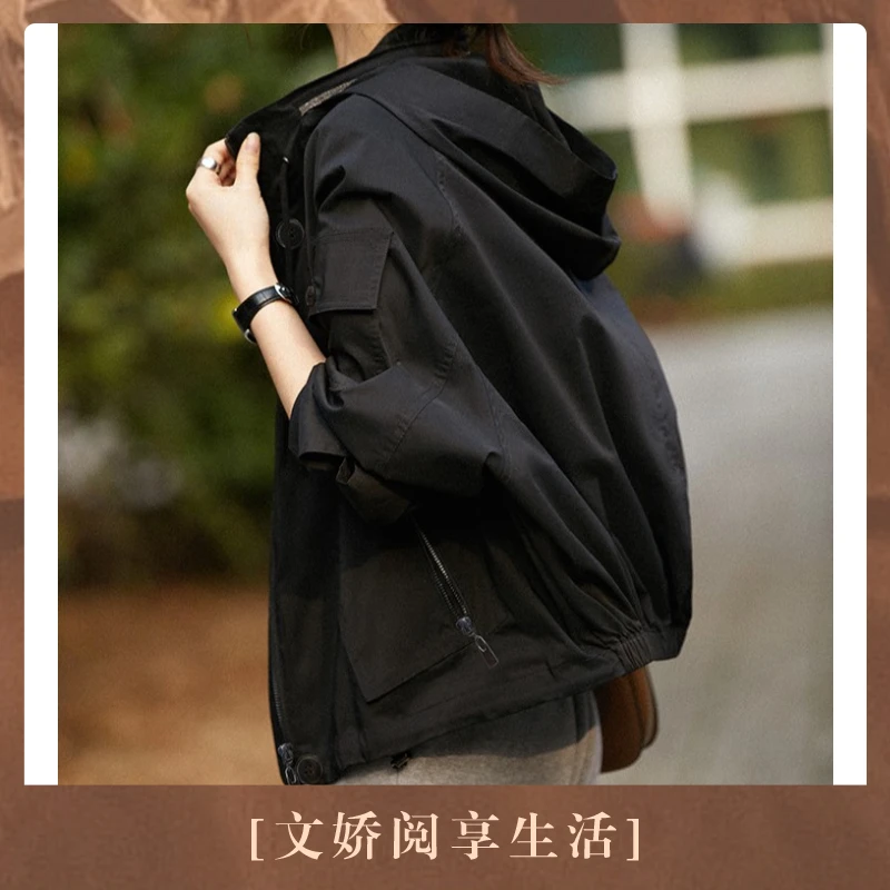 【文娇专属】时尚珠链点缀可收纳连帽棉短款夹克风衣S51704FYAG