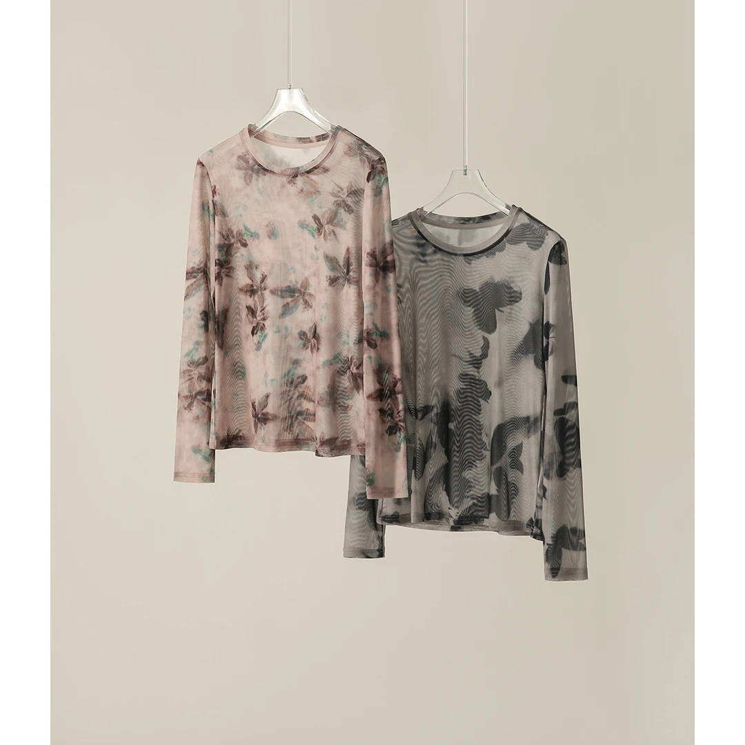 【魏妮妮专属】水墨晕染网纱蕾丝内搭打底衫上衣S62349XYCAG