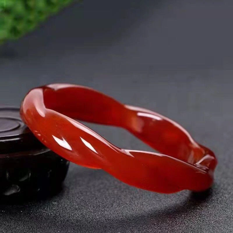 红色麻花玛瑙玉髓手镯女款百搭橘红色玉石玉镯附证书多样性发