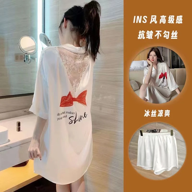 2025年网红爆版夏季新品短袖性感睡衣冰丝休闲高级衬衫领家居服