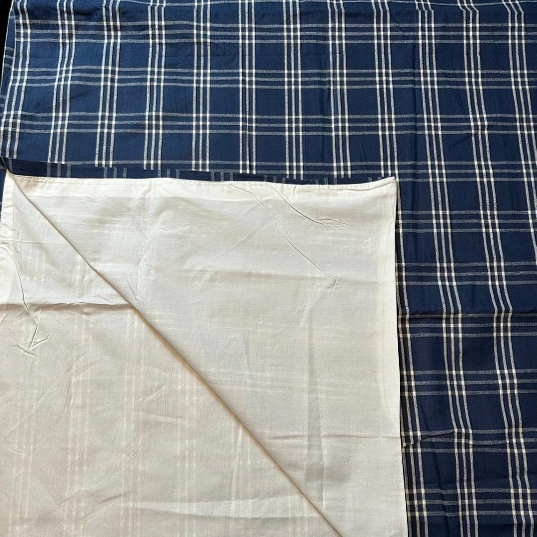 田园蓝色格子纯棉手织土布被套 床单沙发盖布