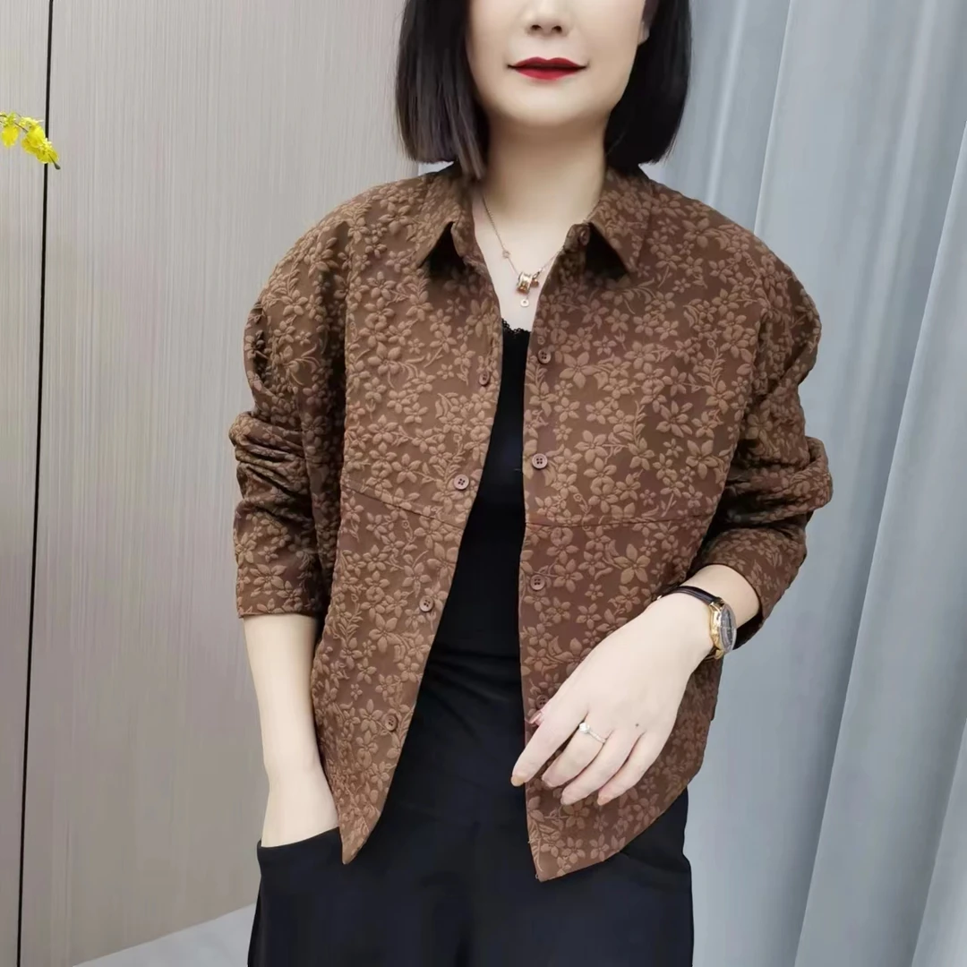 春季新款时尚洋气百搭气质翻领潮流休闲韩版宽松复古长袖碎花外套