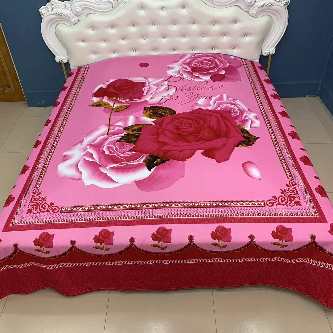 粉牡丹新款加厚水洗布料双人床单2.3米X2.4米大版定位四季床单