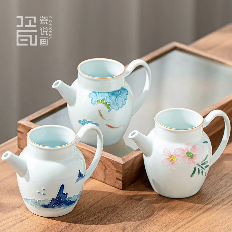 浮雕手绘公道杯功夫茶具公杯分茶杯茶海陶瓷家用手工绘制大号公杯