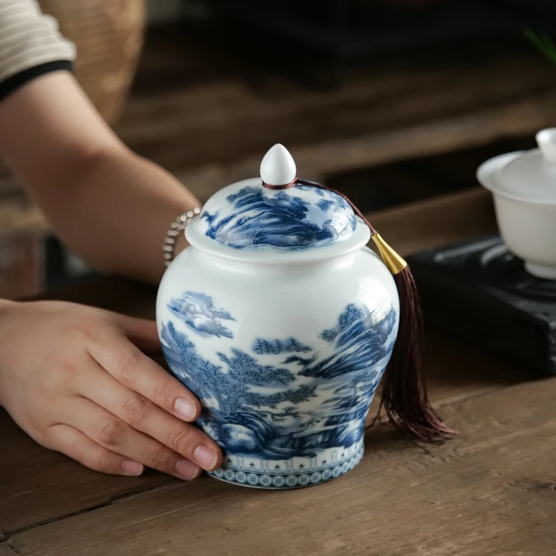 山水涧将军罐茶叶罐陶瓷密封罐家用防潮存茶罐半斤装储存罐糖果罐