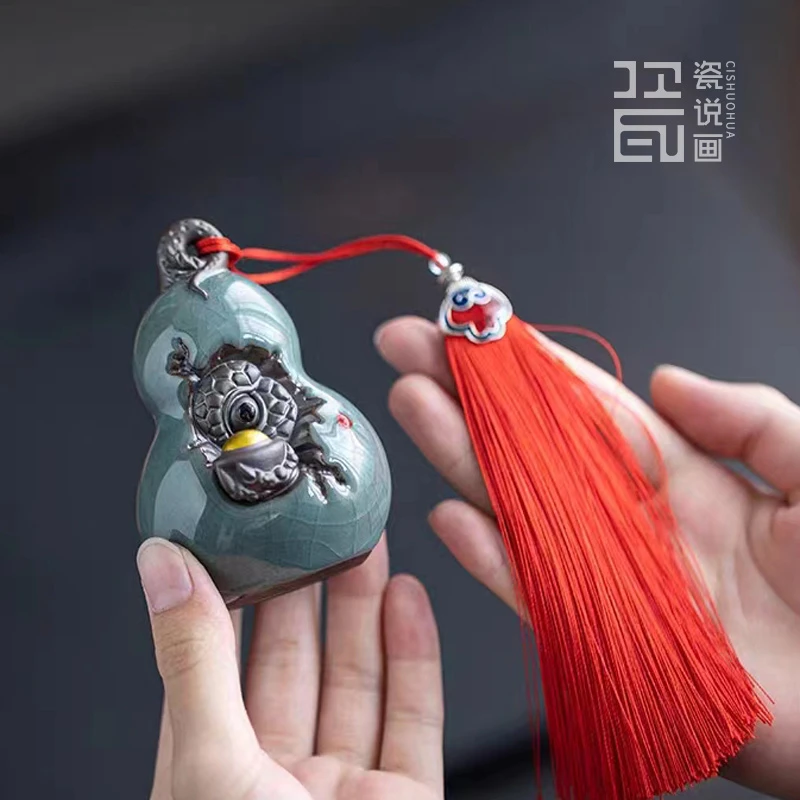 哥窑龙蛋葫芦茶宠摆件复古茶道茶玩摆设可开片家用个性茶台装饰品