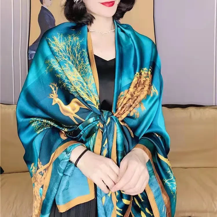 022 丽锦缎一路有你180*80杭州丝绸丝巾旅游拍照丝巾春夏防晒沙滩