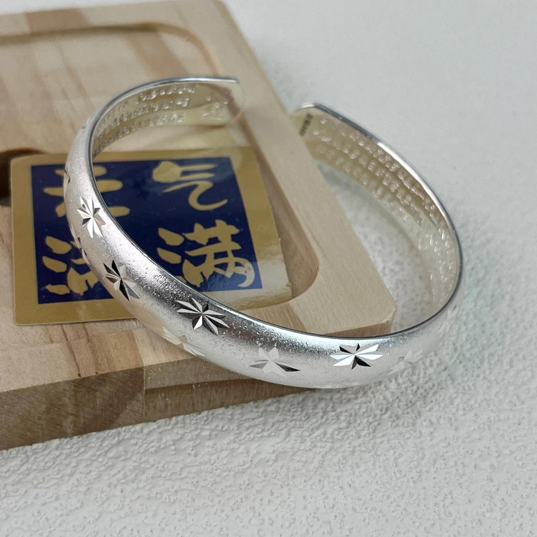 足银手镯 足银999.9 1号开口手镯实心百搭时尚手工