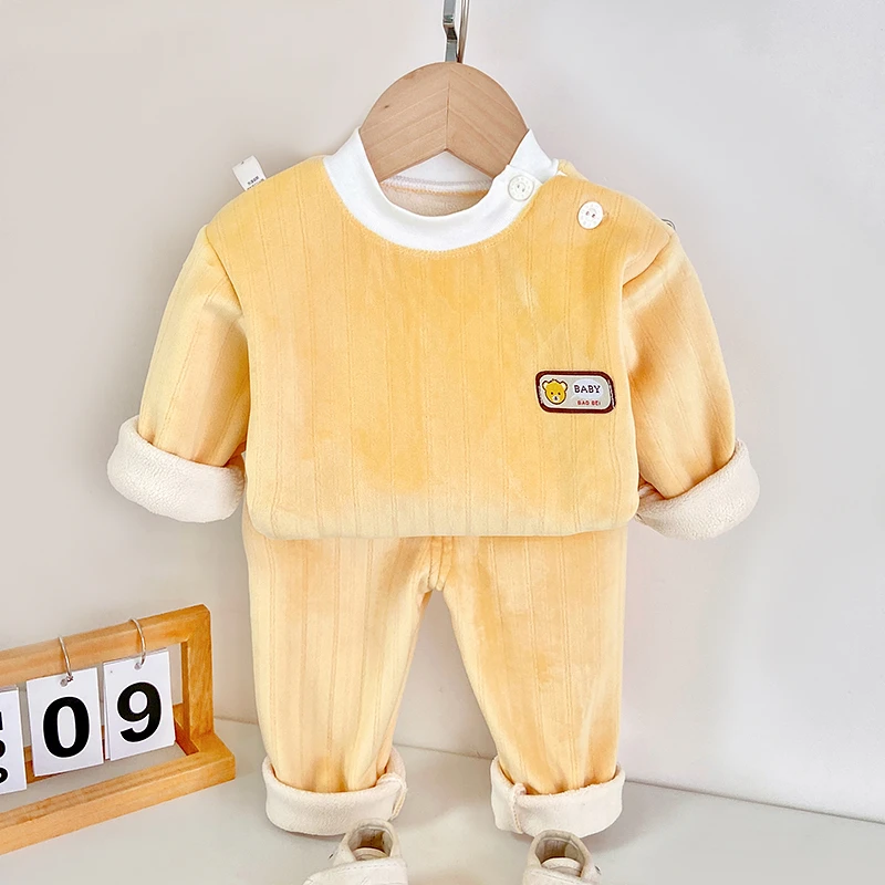 儿童保暖衣套装加绒婴幼儿保暖高腰护肚套装宝宝秋冬加厚睡衣冬季