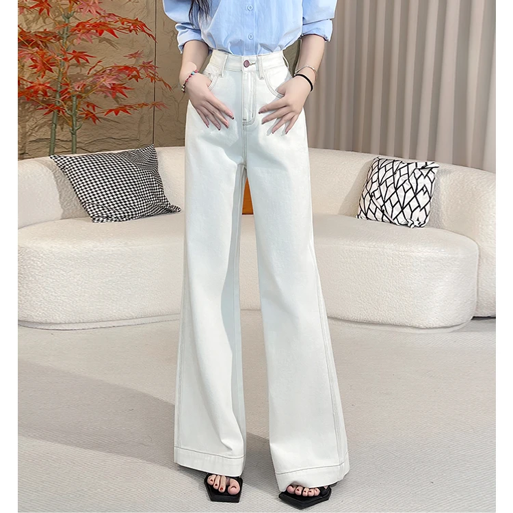 米白色休闲牛仔裤新款气质秋季女款爆款新款百搭宽松垂感时尚裤子