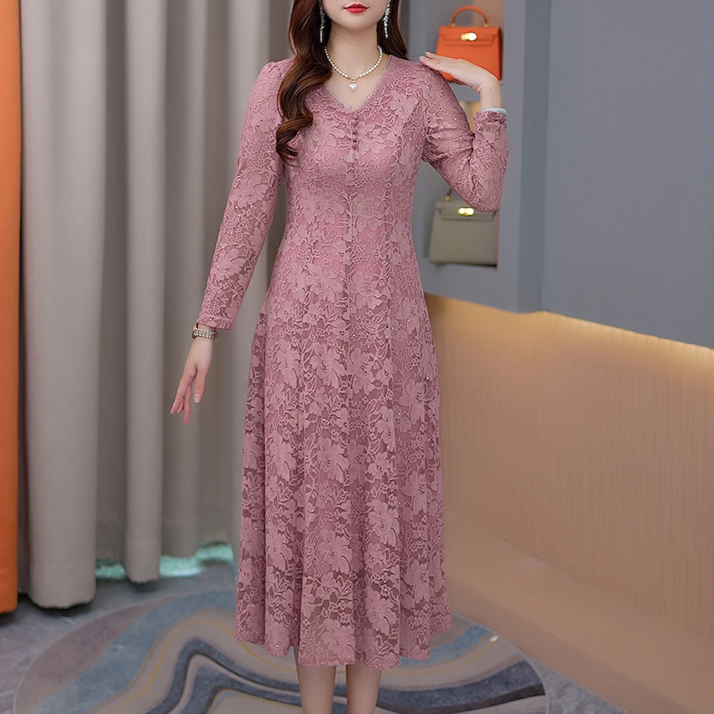 早秋新款优雅气质中长款女装连衣裙S-110