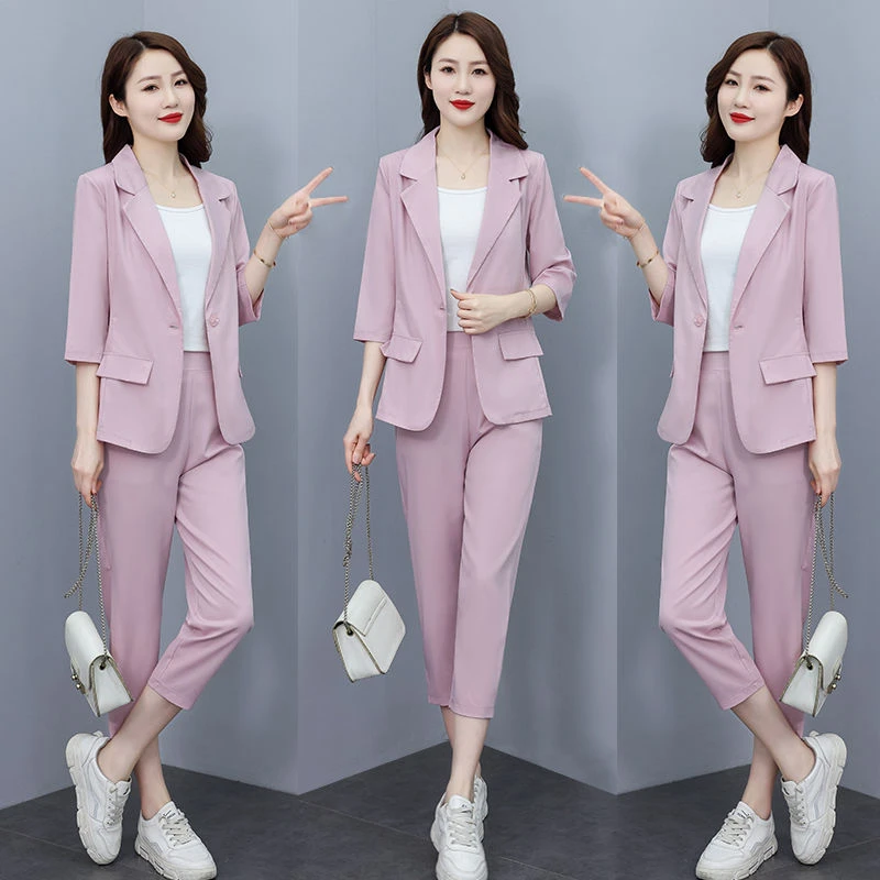 高档洋气小西装外套女气质高雅夏季薄款七分袖套装通勤显瘦小西服