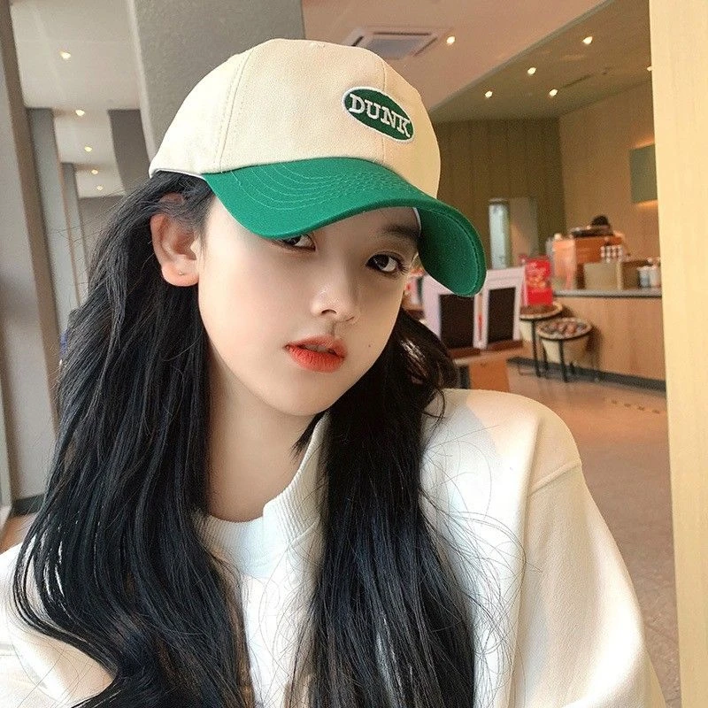 帽子女鸭舌帽百搭韩版棒球帽大头围拼色字母显脸小鸭舌帽遮阳帽子