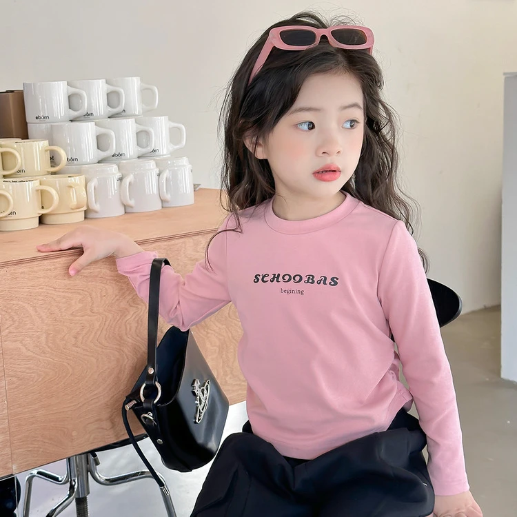 【刚需软糯亲肤T+210克奥黛尔罗纹】女童长袖T恤衫休闲时尚打底衫