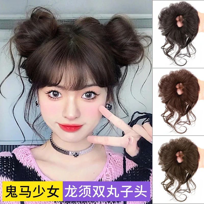 【甜酱】龙须双丸子头假发仿真发蓬松懒人发包可爱少女长须花苞头