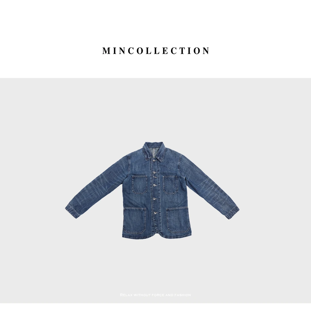 林痣晴Min 复古夹克牛仔/春夏vintage复古靛蓝水洗棉牛仔衬衫