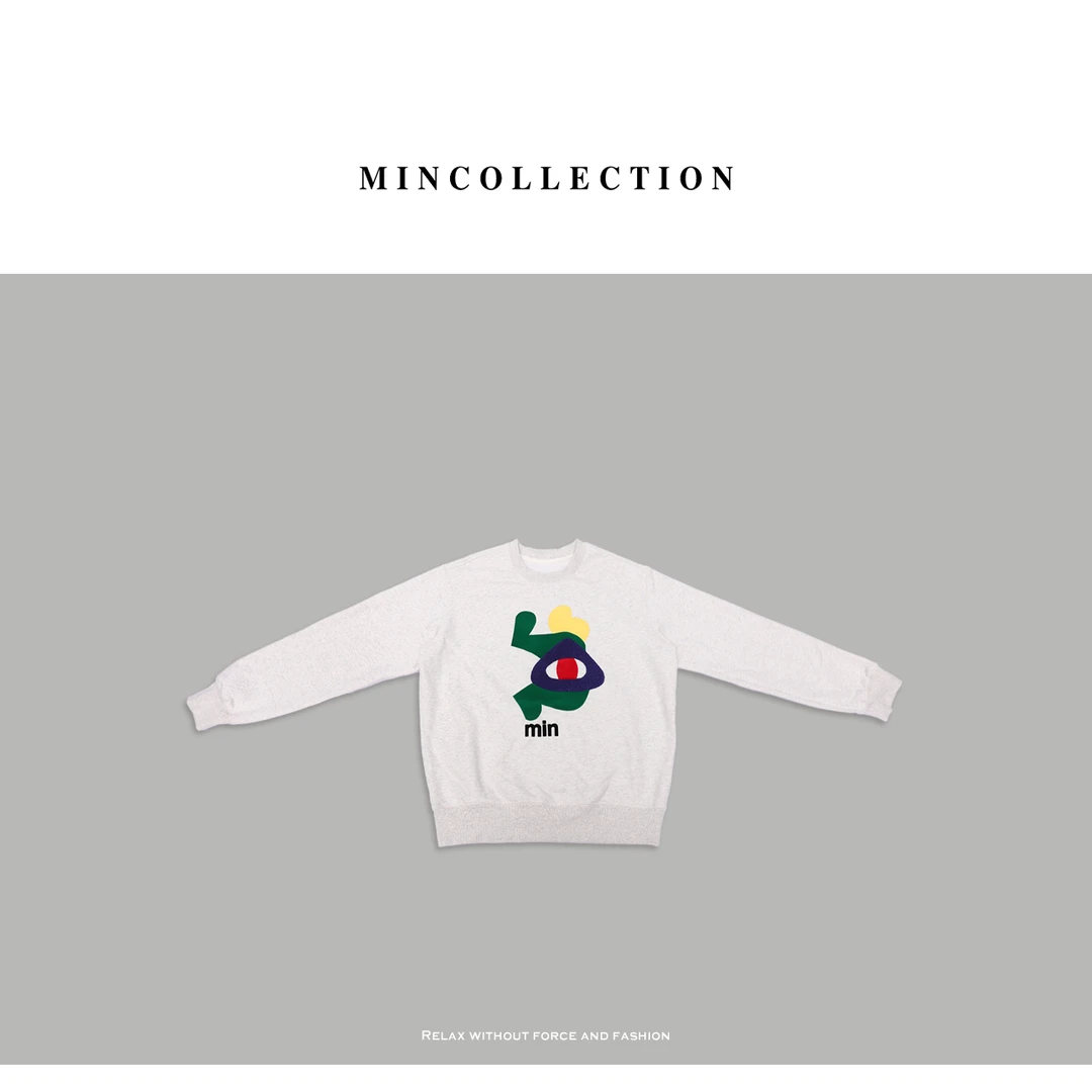 DE Mincollection植绒卫衣/男女同款趣味毛巾绣丝加绒休闲卫衣