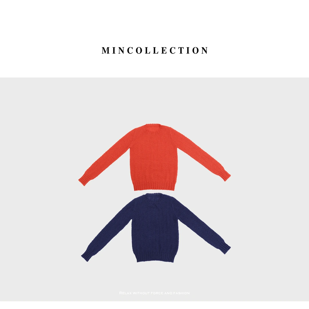DE Mincollection肌理马海毛衣/早秋显白蜂窝纹理圆领套头针织衫