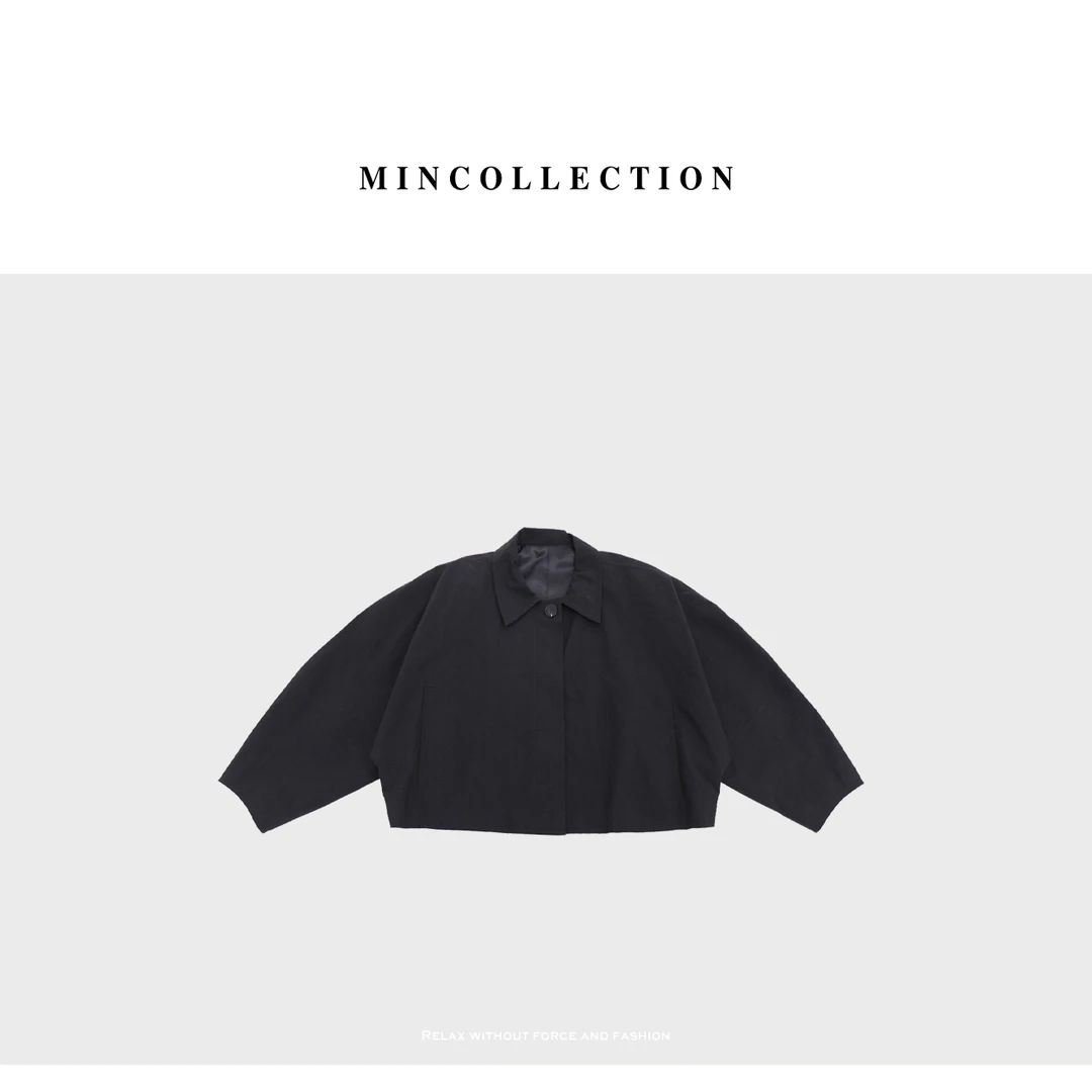 DE Mincollection 蝙蝠黑外套/早秋日系翻领高支棉肩连袖夹克外套