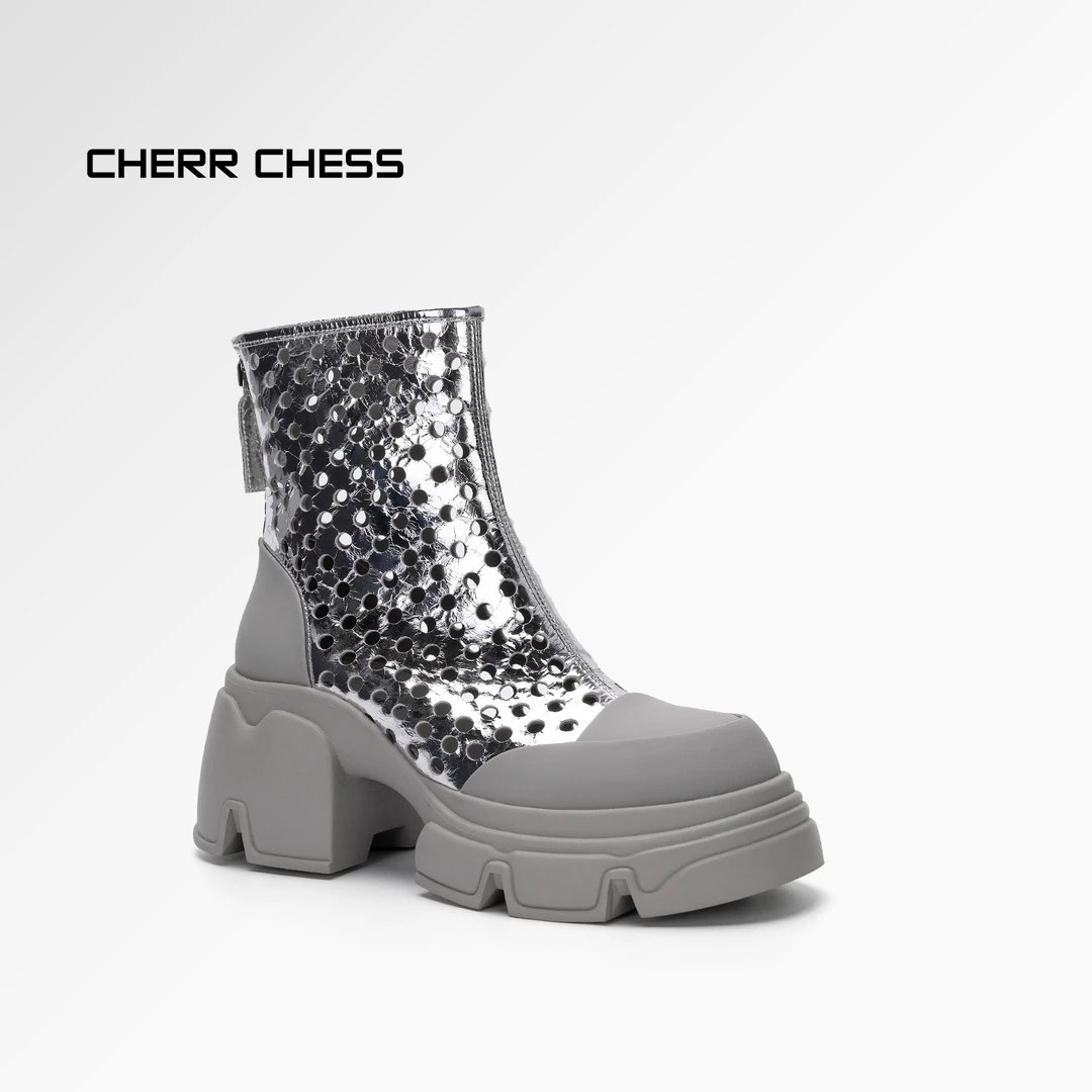 【高订凉靴】粗跟防水台透气镂空短靴HK240231XZ