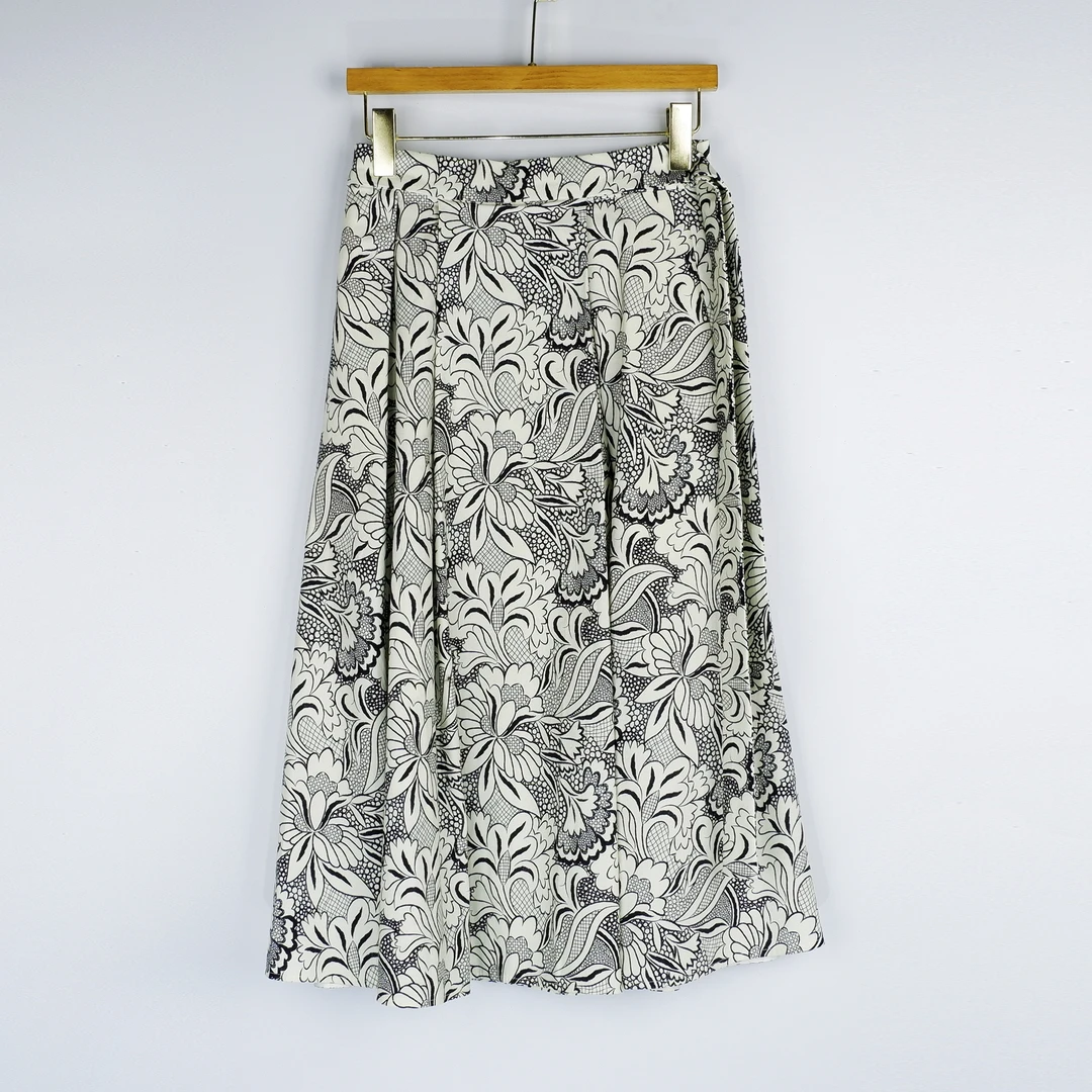 2024秋季女装新款高级感印花半裙时尚百褶裙百搭大摆淡雅A字裙