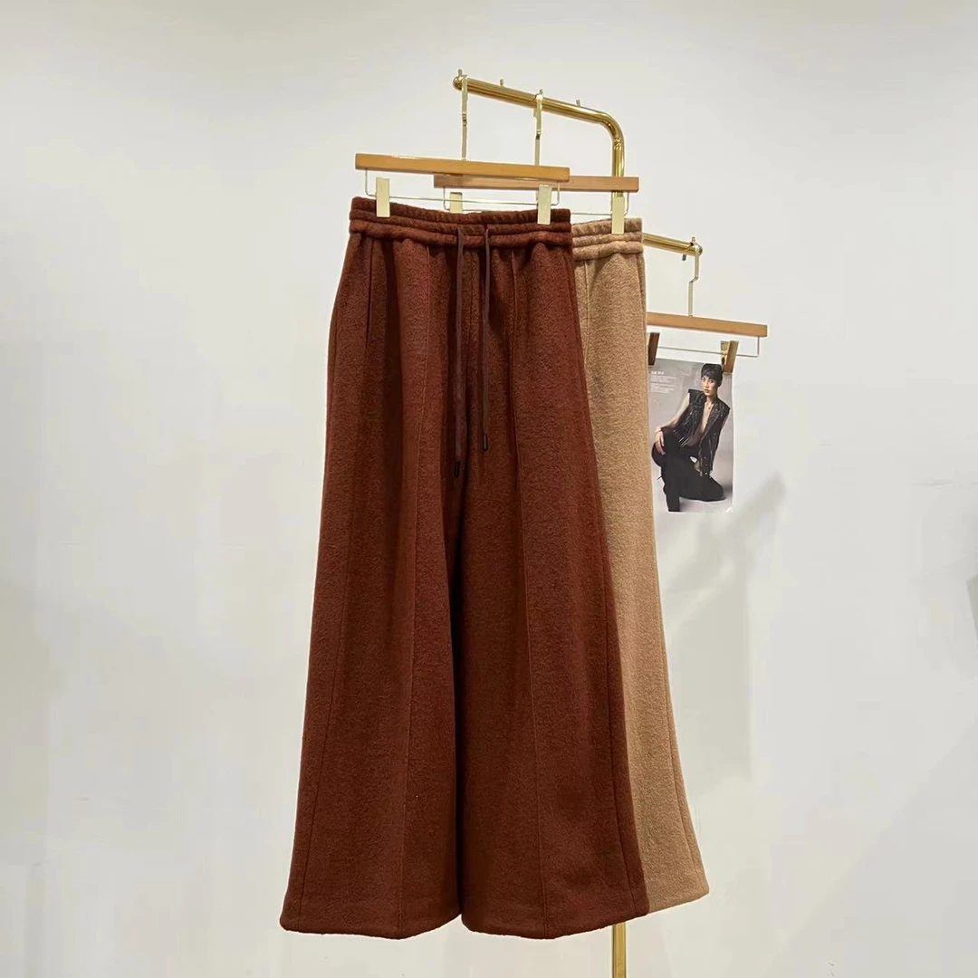 捡漏【不退换】女士时尚百搭简约阔腿裤休闲羊毛阔腿裤纯色秋冬长裤