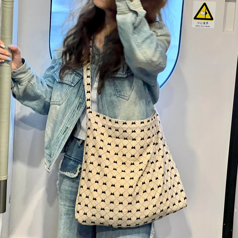 韩系新款布袋子 蝴蝶结百搭单肩斜挎布袋子