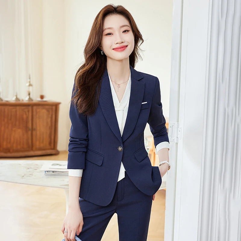 职业装西装套装女神范气质韩版商务上班修身蓝色经理西服工作服秋