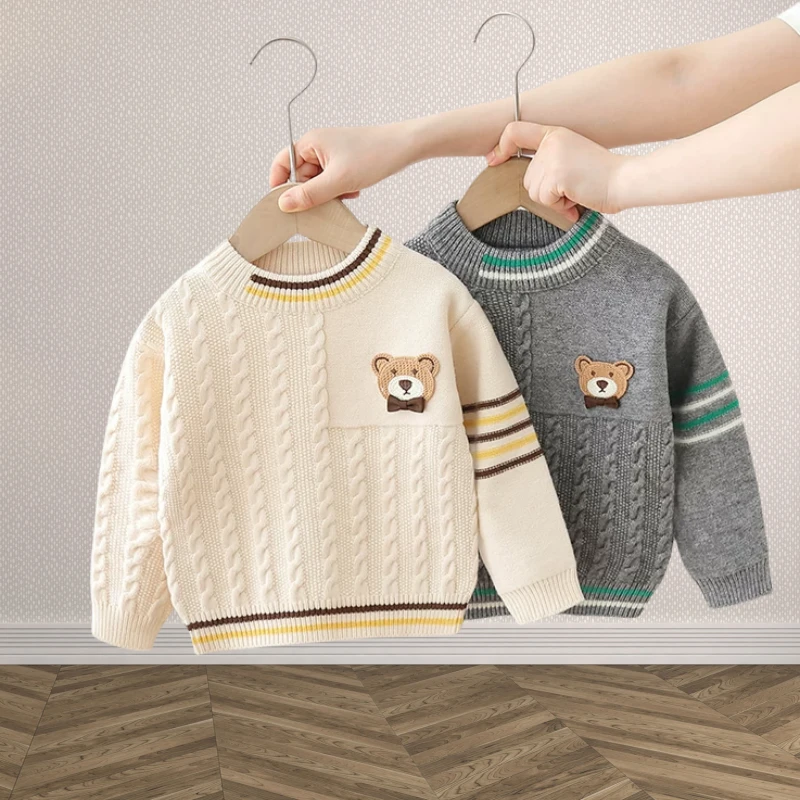 男童毛衣秋冬新款儿童加绒加厚套头针织衫2025韩版宝宝洋气打底衫